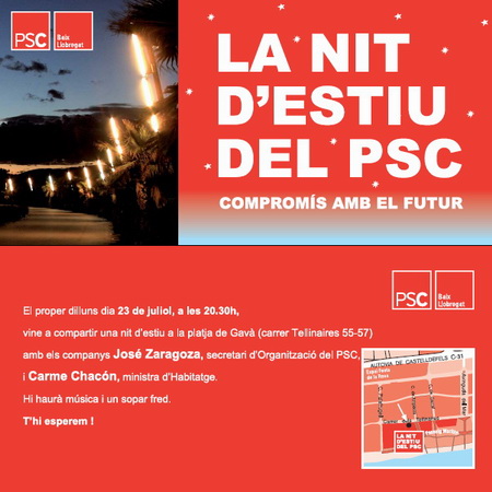Fullet&oacute; informatiu de la Nit d'Estiu del PSC a Gav&agrave; Mar (23 de juliol de 2007)